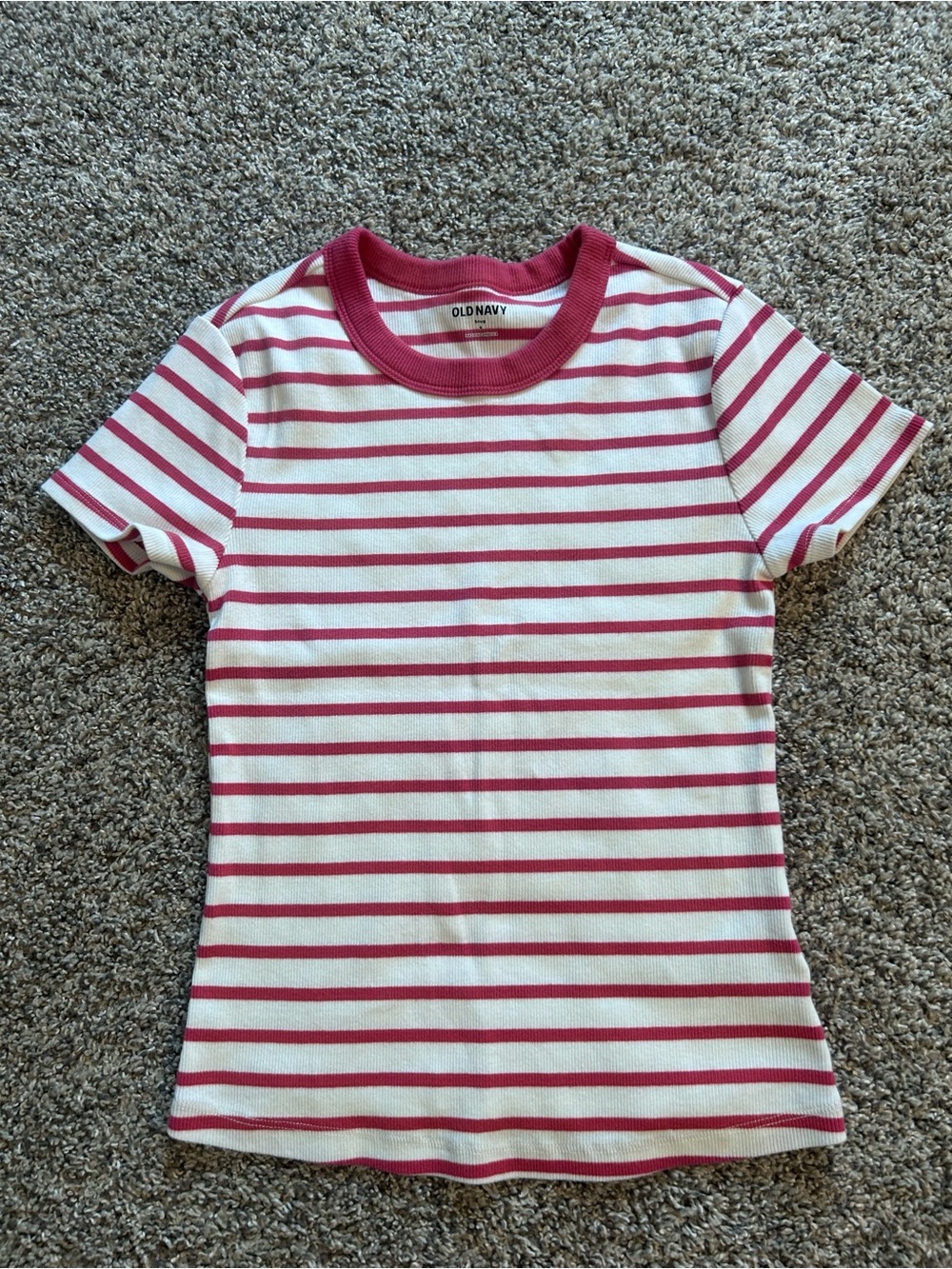 Old Navy Snug White Tee with Red Stripes